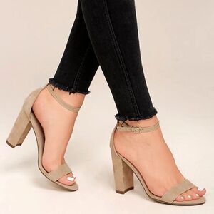 Lulus Taylor Wm’s Sz 9 Tan Vegan Suede Ankle Strap 4” Chunk Heel ShoE CLEAROUT